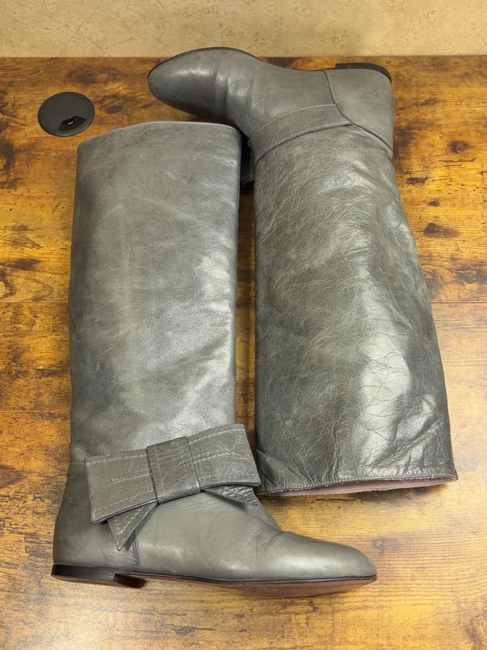 Y2K Red Valentino Tall Boots Womens 36 Grey Bow Balletcore Fairy Avant Garde